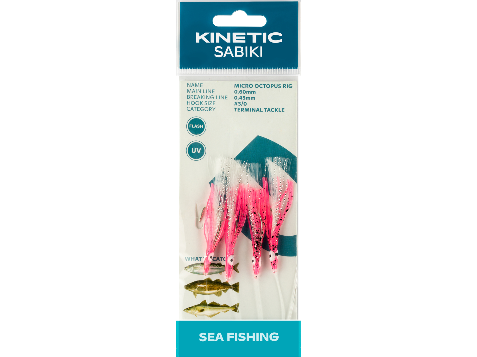 Kinetic Sabiki Micro Octopus Torsk Makrel Forfang Pink Uv